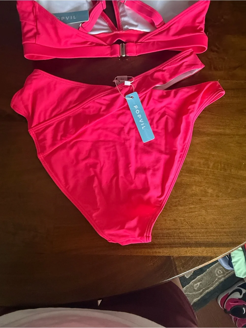 Popvil Hot Pink Asymmetric Bikini Set - Women's Swim